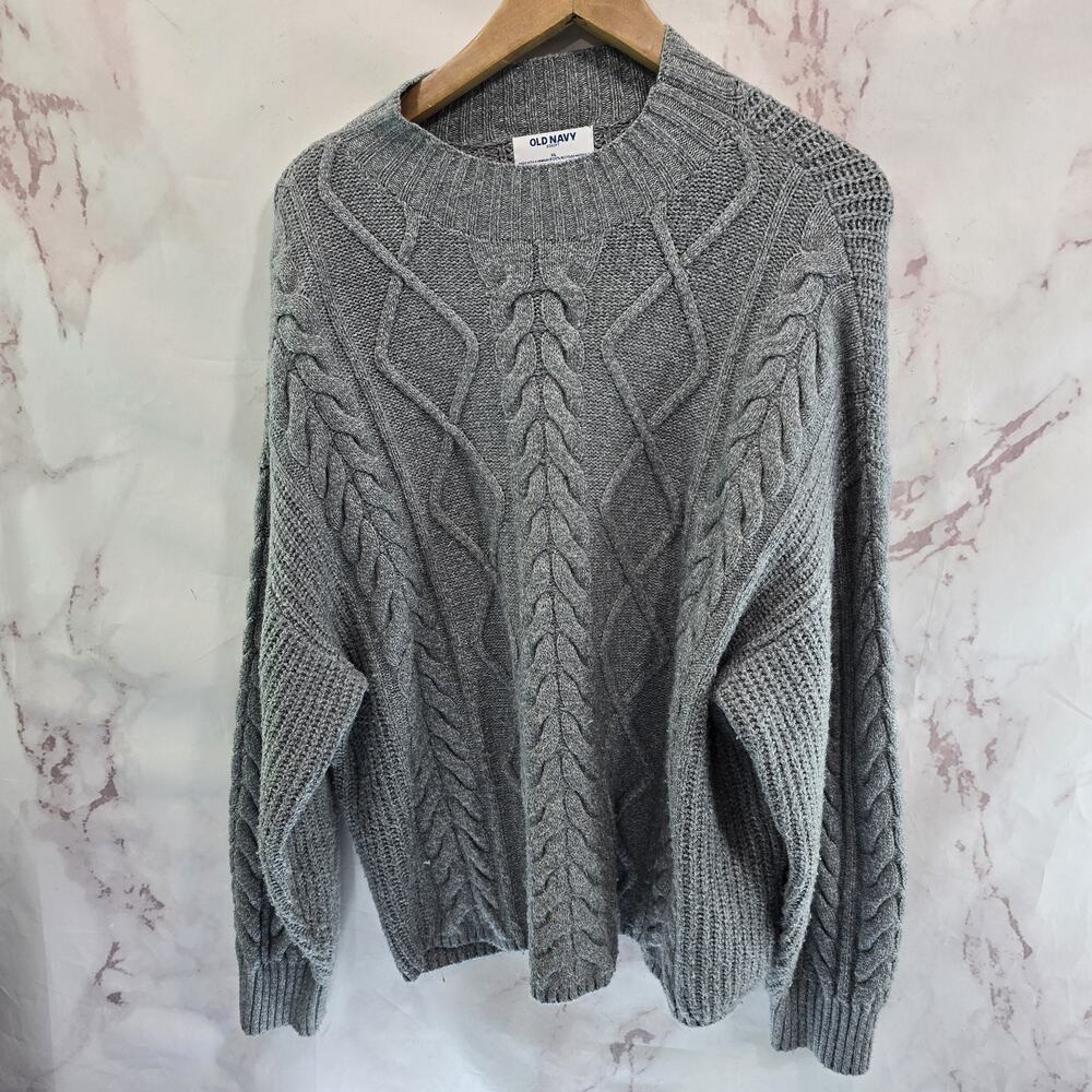 Old Navy Sweater Womens XL Gray So Soft Mock Neck Cable Knit Oversized Boxy